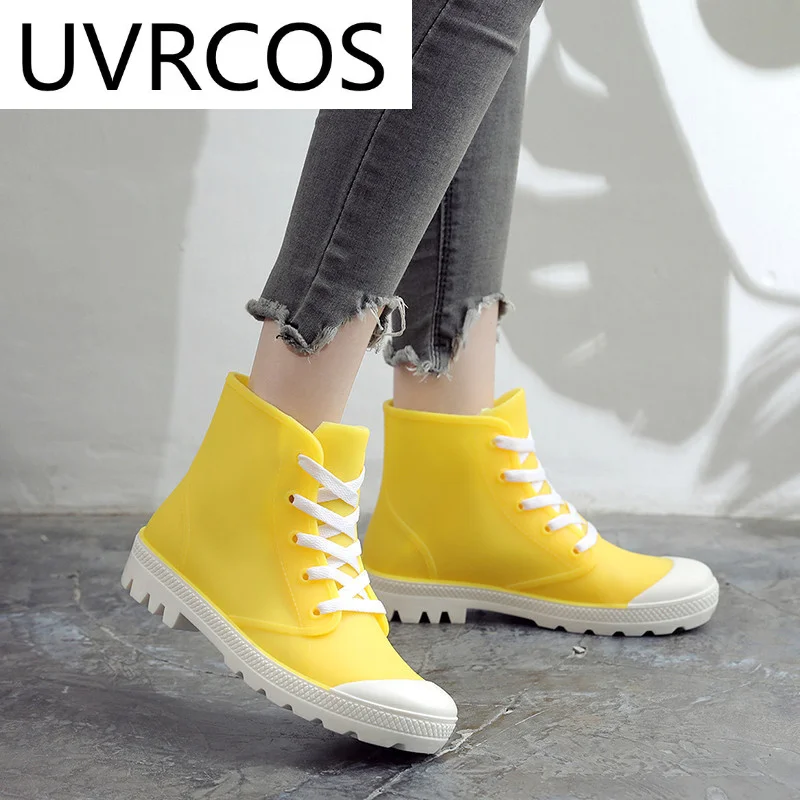 

New Woman Rain Boots Waterproof Ankle Boot Platform Woman Solid Color Shoes Spring Winter Rain Shoes Non-Slip Female Rainboots