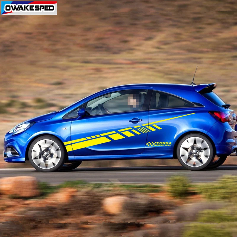 Racing Sport Stripes Car Door Side Decor Sticker For Opel-Corsa OPC 3-5 Doors Auto Body Vinyl Decals Exteiror Accessories | Автомобили и