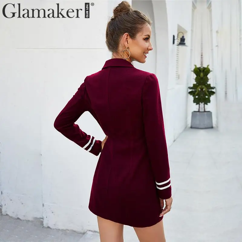 Glamaker, одноцветное шерстяное пальто с отложным воротником, Женское пальто с v-образным вырезом и пуговицами, элегантная женская куртка с длинным рукавом, осенне-зимнее сексуальное пальто