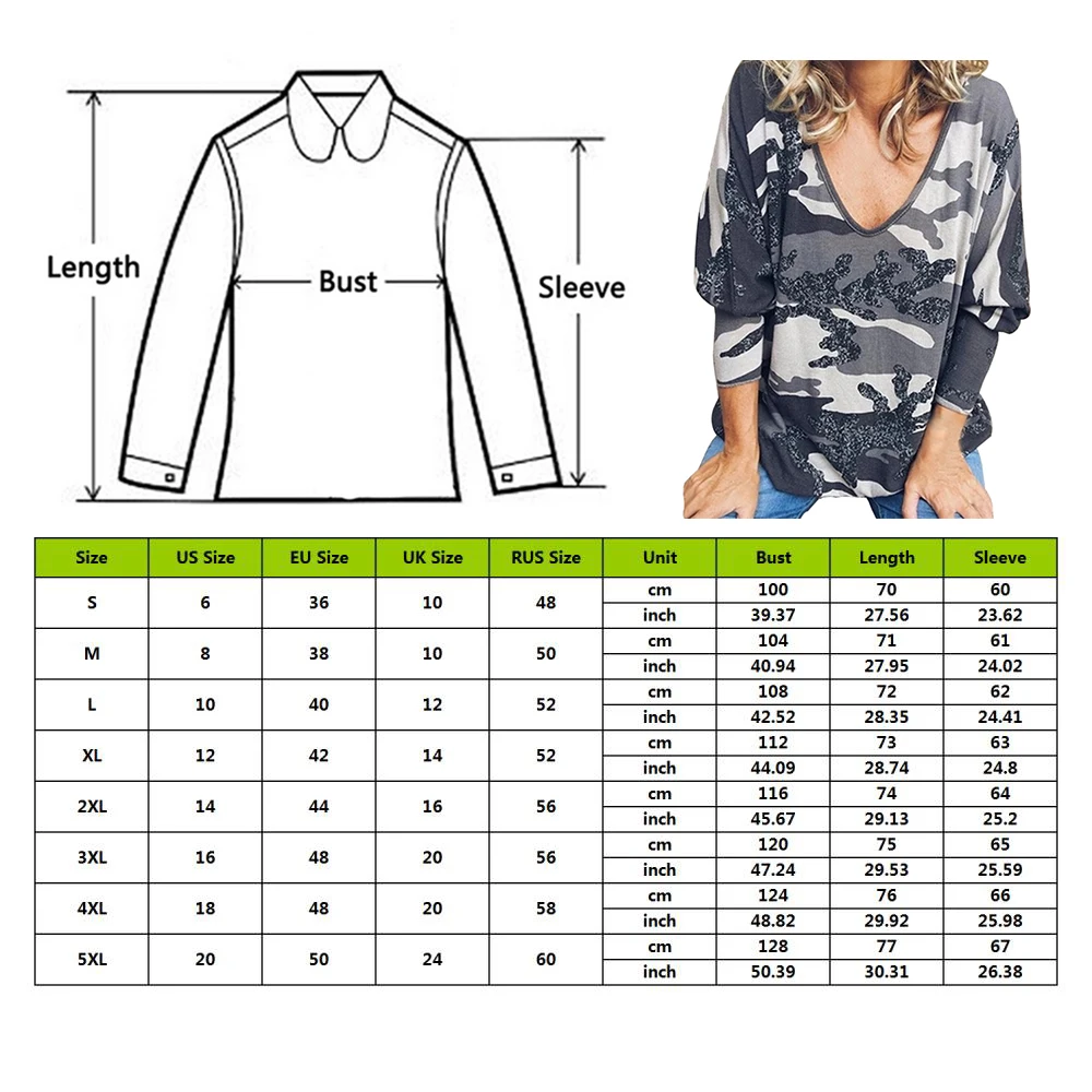 Осень 2020 свободные женские футболки с длинным рукавом камуфляжный принт