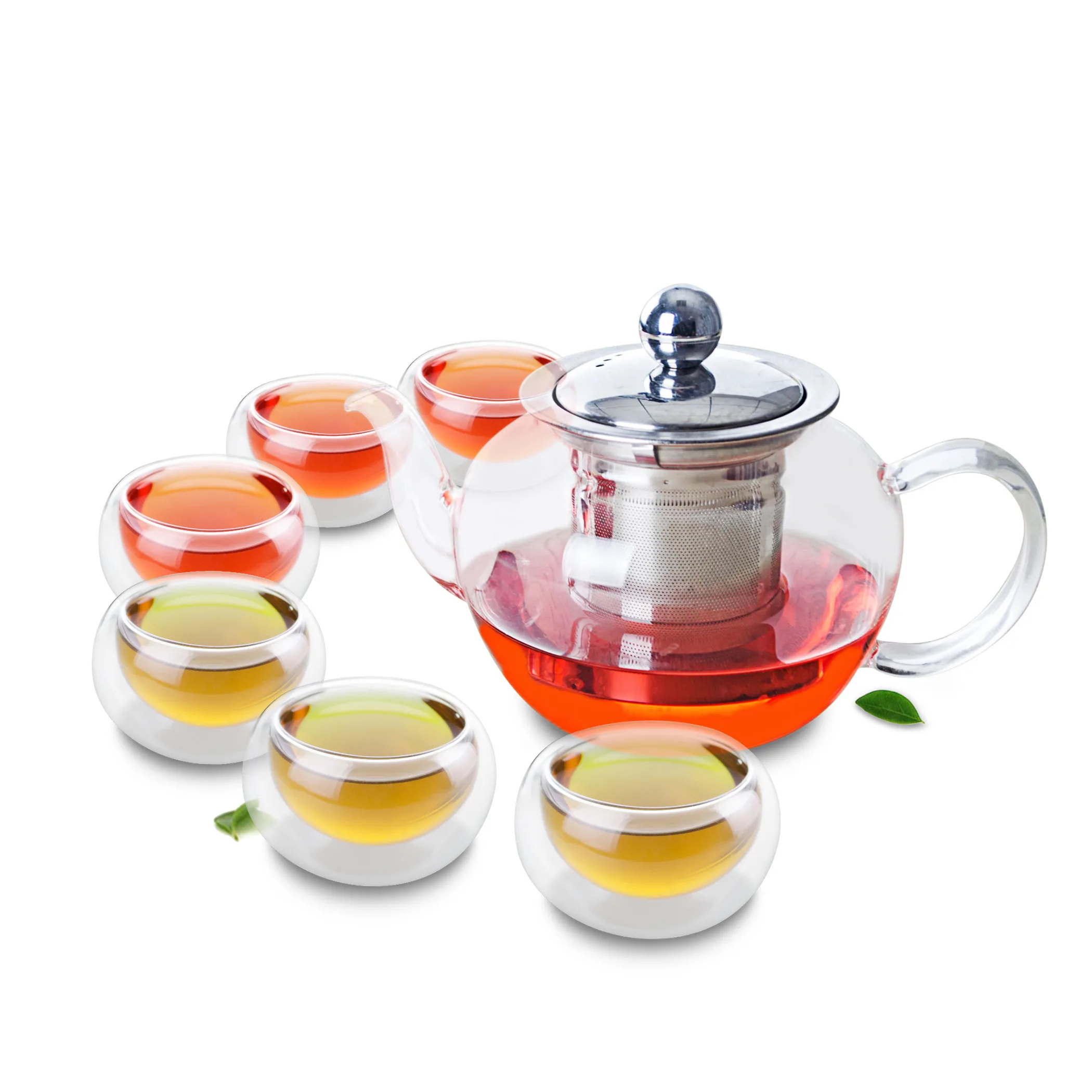 1x 7в1 кунг фу Кофе Чай Set 485ml в форме яблока стеклянный чайник w/нержавеющая сталь