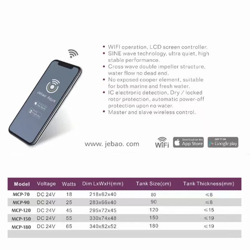 Продажа Насос циркуляционный Jebao MCP, 70, 90, 120, 150, 180, с перекрестным потоком, с Wi-Fi управлением, ЖК-дисплей, с Wi-Fi волновым насосом, циркуляционный насос