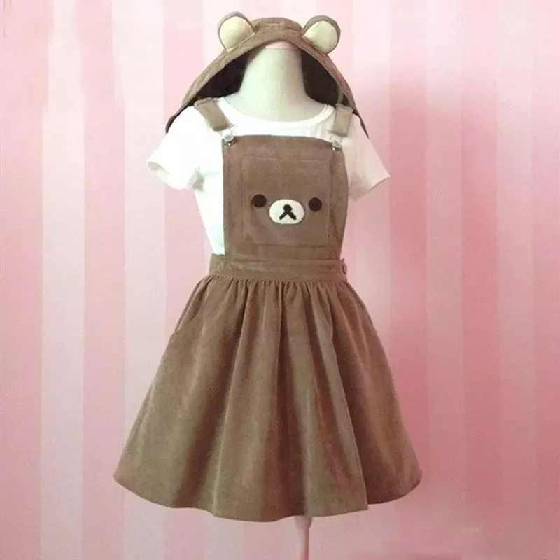 Японское платье комбинезон Kawaii Girl Lolita с вышивкой милого медведя в стиле