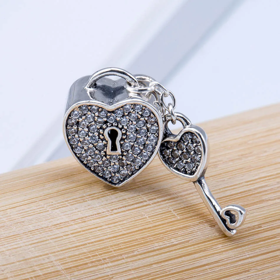 

Authentic S925 DIY Jewelry Lock Of Love Bead Charm fit Lady Bracelet Bangle Lave Clear CZ