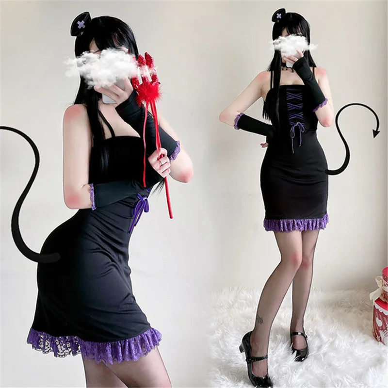 

Women Halloween Dark Gothic Style Wrap Hip Strap Mini Dress Black Sexy Nightclub Clothing Stage Performance Costumes