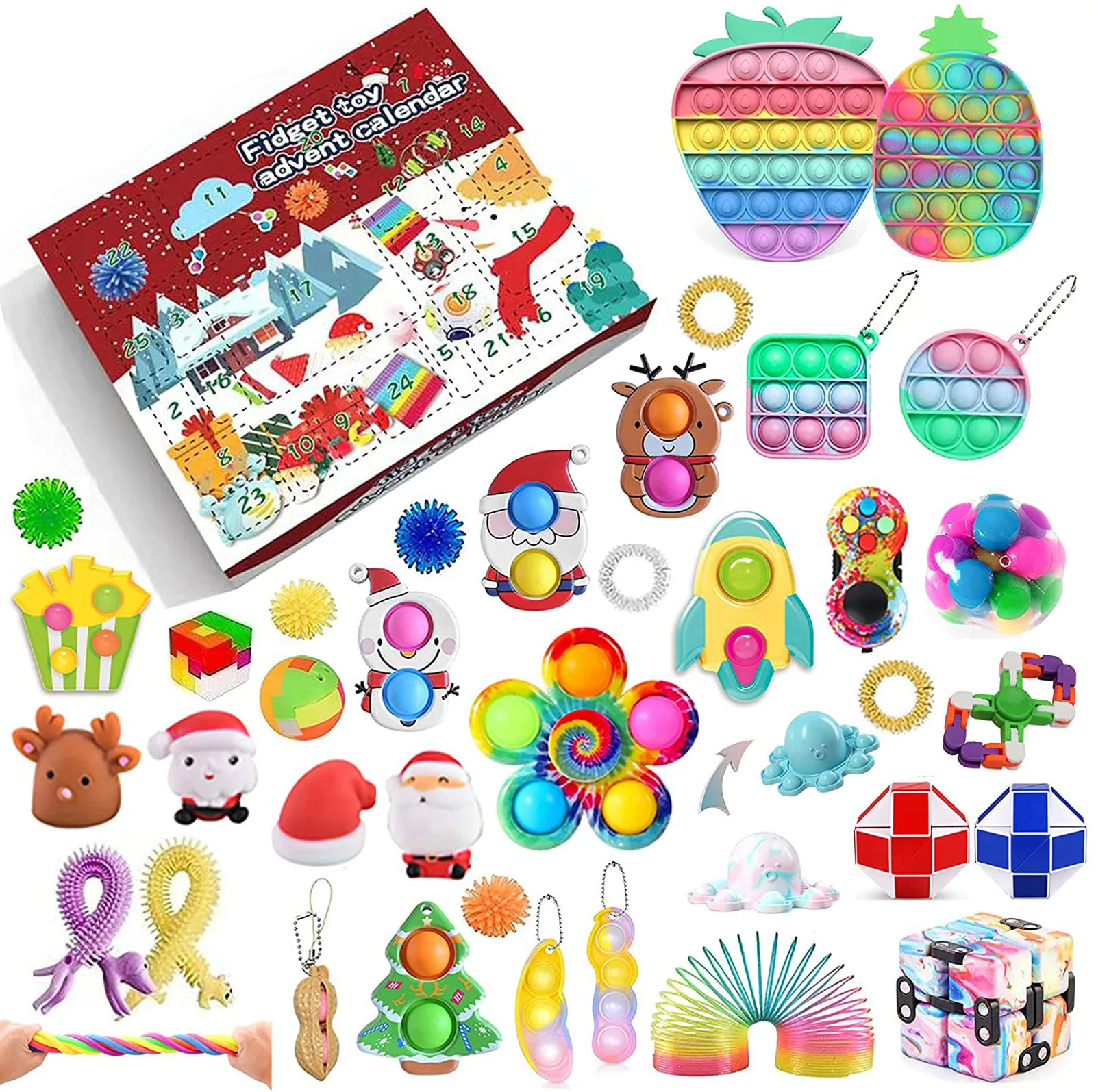 

Детские игрушки-антистресс, набор из 24 предметов с календарем для нового года