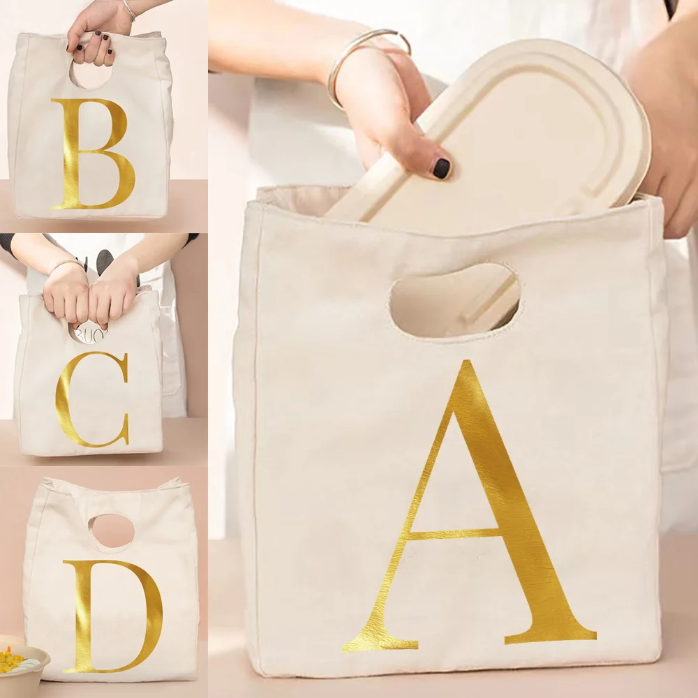 

Термальный Ланч-бокс для детей, Холщовая Сумка, повседневная Экологически чистая Сумка-тоут, сумки для хранения покупок с буквенным принтом...