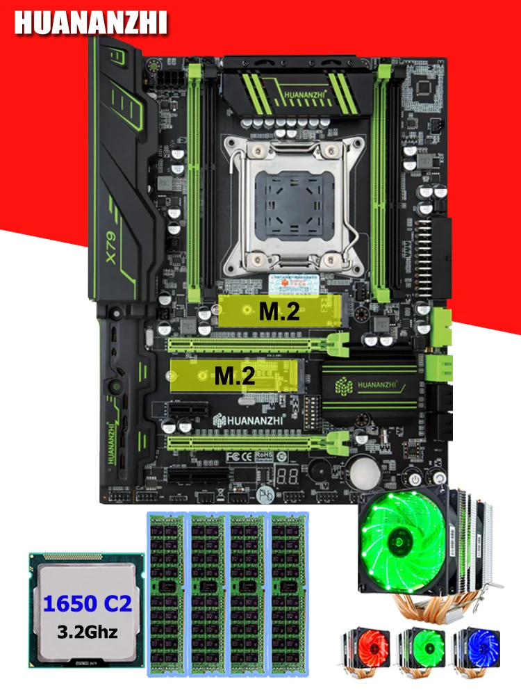 

HUANANZHI X79 Pro desktop motherboard with DUAL M.2 NVMe SSD slot CPU Intel Xeon E5 1650 C2 3.2GHz 6 tubes cooler RAM 16G(4*4G)