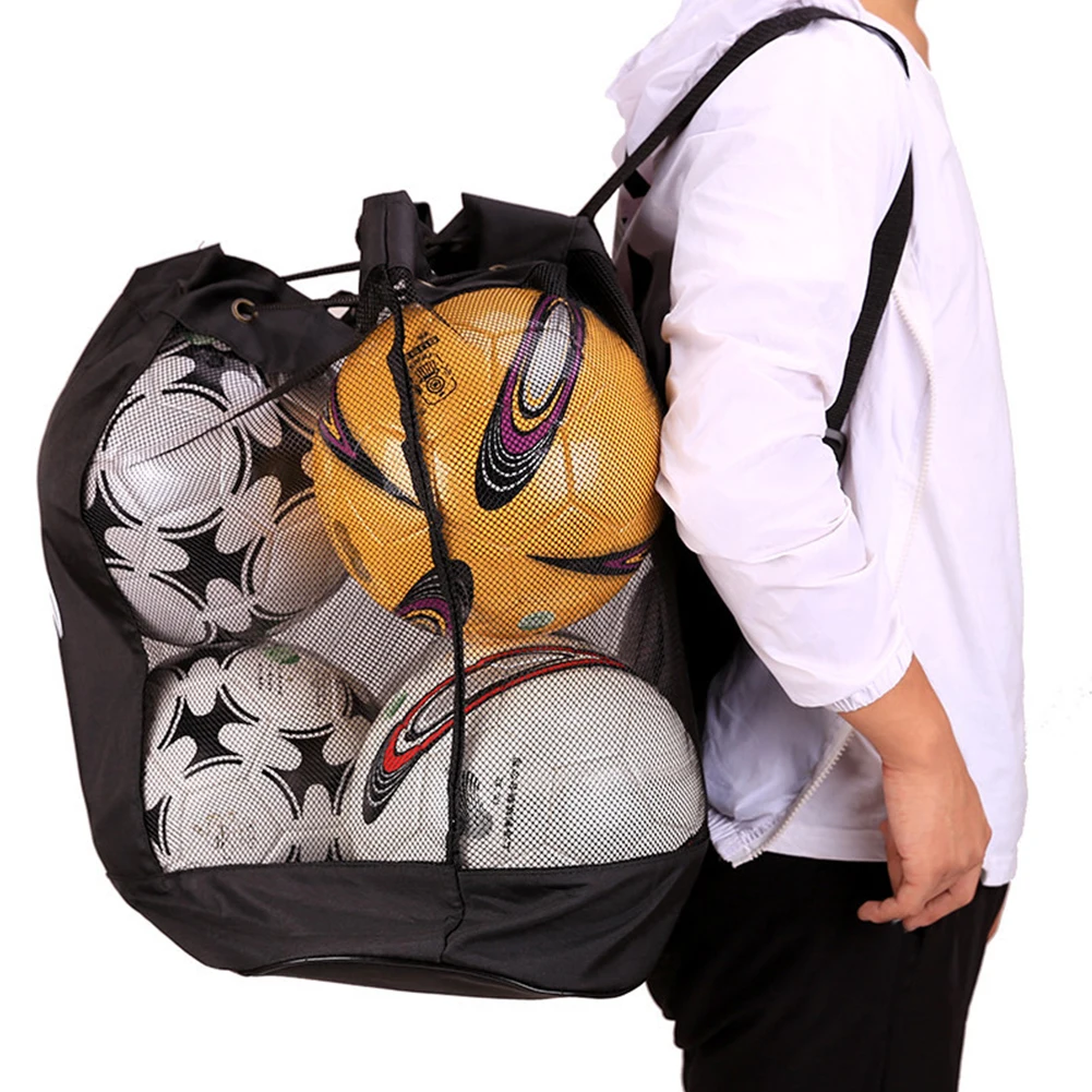 

Mesh Ball Bag Large Capacity Volleyball Undeformable Single Shoulder Drawstring Outdoor Soccer Basketball Sack Adjustable Strap