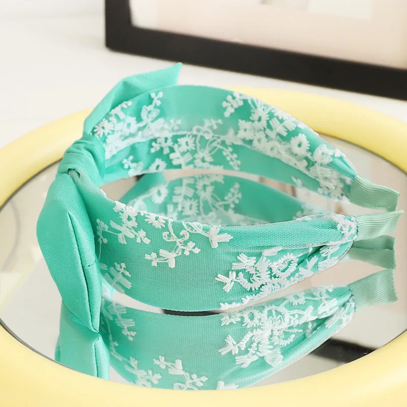 

Spring and summer new headband French retro net yarn pure color fabric bow tie hairpin female hair headband