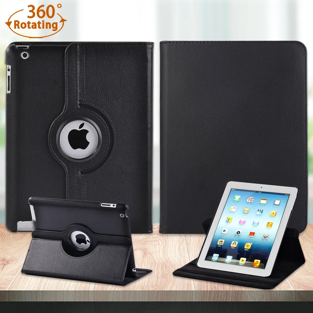 

Flip Tablet Case for Apple Ipad 2/3/4 9.7 Inch Anti-fall PU Leather 360 Rotating Tablet Stand Cover Protective Cover+Free Stylus