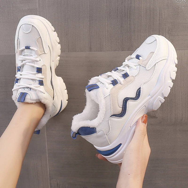 

2022 Autumn and Winter New Plus Velvet Sports Shoes Female Old Shoes All-match Casual Cotton Shoes Running Shoes Women