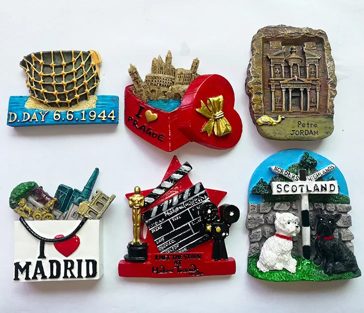 

Italia Madrid fridge magnets Petra Jordan Czech Republic Prague Scotland Oscar Resin Refrigerator Magnets Home Decoration