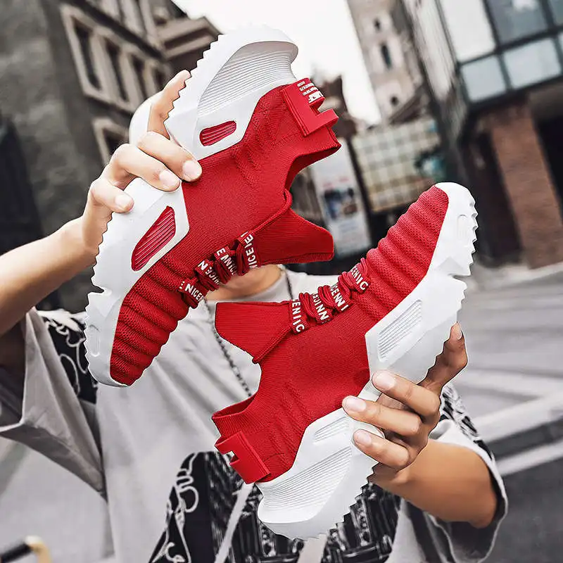 

Эластичные женские кроссовки 33-49, спортивная обувь на танкетке, разноцветная Красная Спортивная обувь для корзины и тенниса