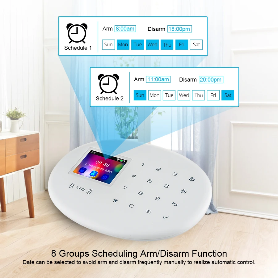 

WIFI GSM Smart Home Security Alarm System With 2.4 Inch TFT Touch Panel APP Control Wireless Sensor Burglar IP Camera