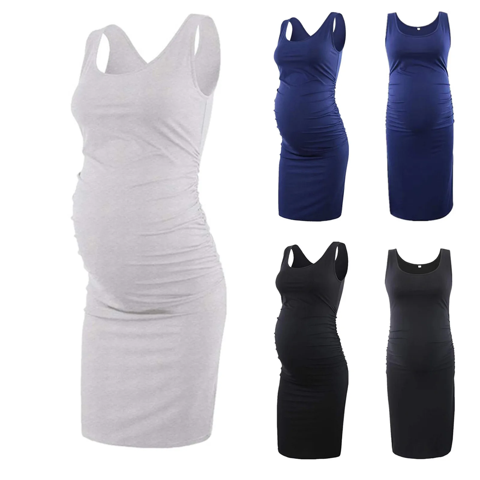 

Maternity Dress Woman O-Neck Solid Sleeveless Breast-Feeding Pregnant Nursing Dress Maternity Clothes Casual Pregnancy Clothing