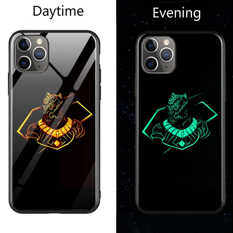 Marvel Бэтмен Веном чехол в виде светящегося стекла для iphone 11 Pro XS MAX XR X 7 8 6 6S Plus Мстители Черная пантера Железный человек чехол - Цвет: Golden panther