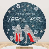 happy birthday round circle background backdrop photography cowboy blue denim diamond high heels girls bar mitzvah party decor