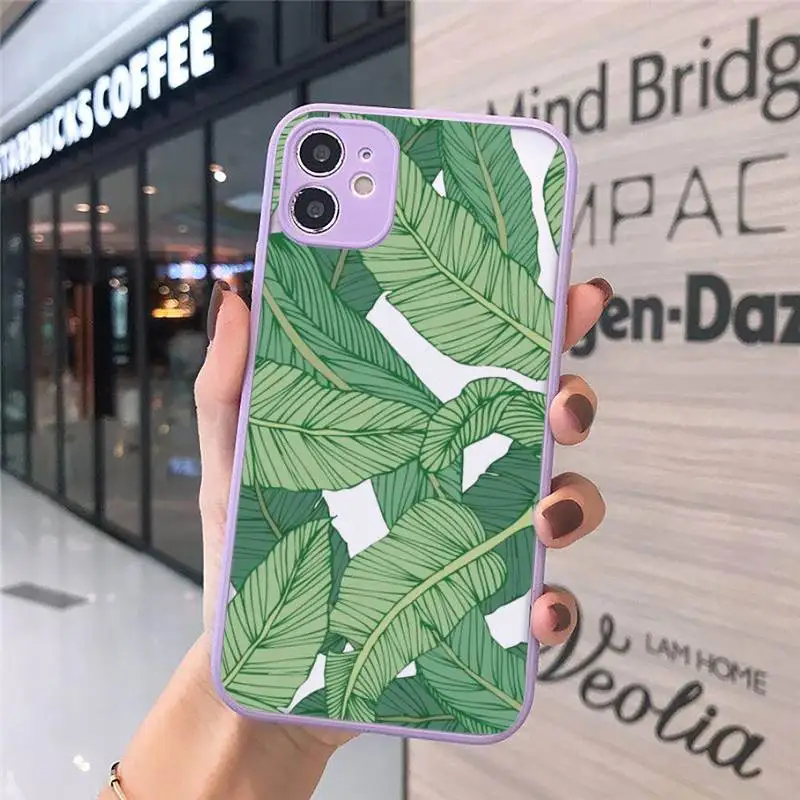 

green leaf Phone Case For iPhone 12 11 Mini Pro XR XS Max 7 8 Plus X Matte transparent Purple Back Cover
