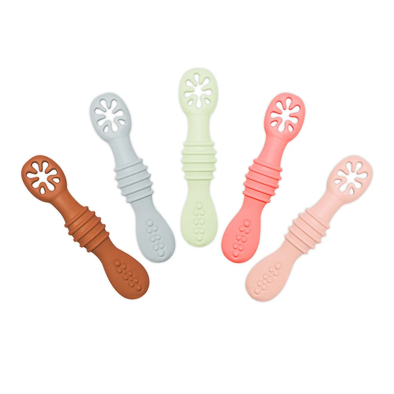 Baby Spoon Silicone Teether Toys Learning Feeding Scoop Training Utensils Newborn Tableware Infant Learning Spoons Teether