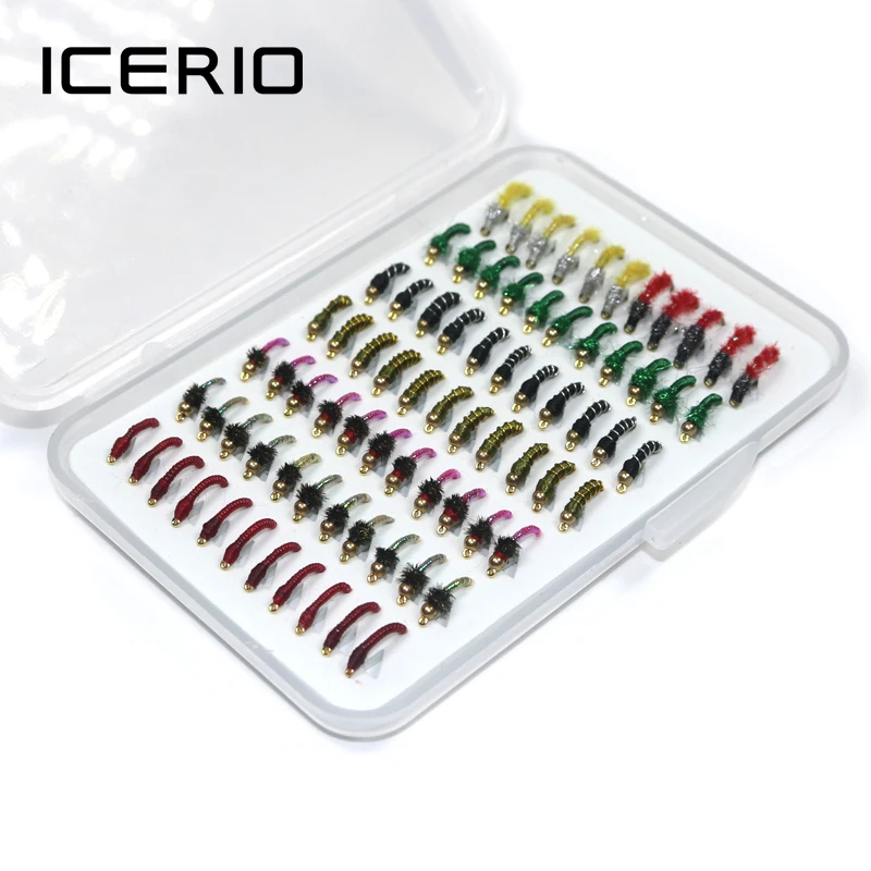 ICERIO Nymph Fly 77 шт. рыболовные приманки с бусинами крючки в виде мухи для ловли форели