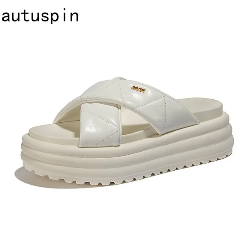 

Autuspin Platform Women Basic Slides Shoes Summer Female Slippers 2021 Top Quality Female Chunky Heels Casual White Footwear