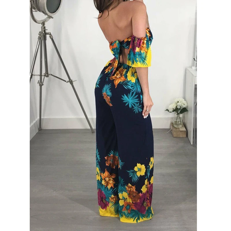 Женский шифоновый комбинезон с V образным вырезом и широкими штанинами|Женские