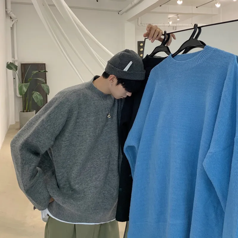 Мужской трикотажный свитер повседневный однотонный толстый теплый в Корейском