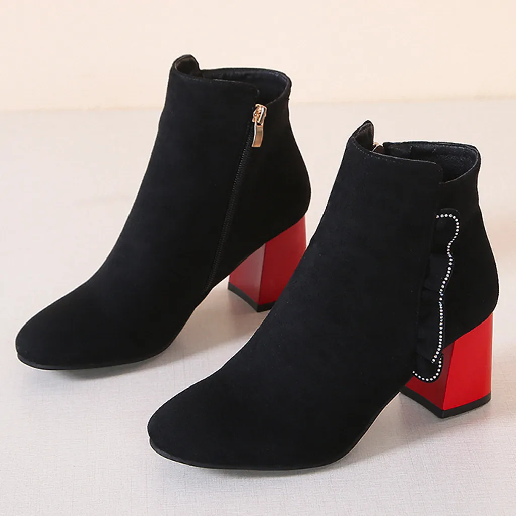 

Suede Korean style boots 2019 thick with retro women winter boots warm ruffles boots women shoes hot autumn and winter shoes