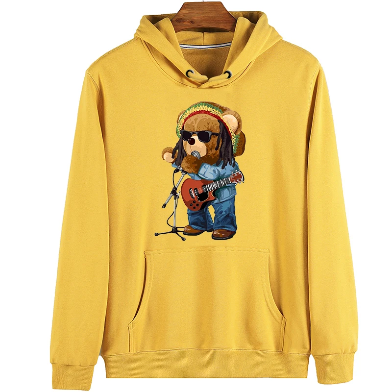 

Rock Singer Teddy Bear Print Hoodie Warm Wool Casual Loose Sports Long Sleeve Pullover Harajuku Hip Hop Men Women Clothing S-4XL