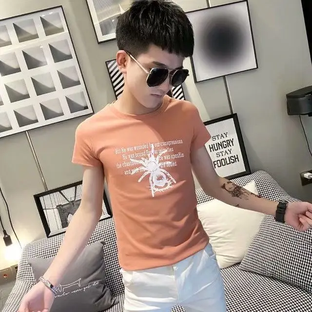 

2021 summer new Korean fashion short-sleeved men's t-shirt casual top trend printing T-shirt