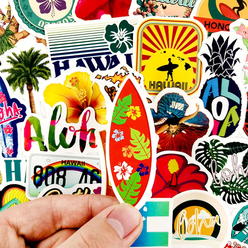 Pegatinas de grafiti impermeables para exteriores, paquete de 10/50 Uds. De dibujos animados para playa hawaiana, para monopat&iacute;n, equipaje para port&aacute;til, pegatina de juguete para ni&ntilde;os-4