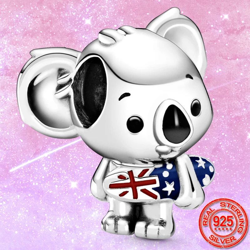 

2020 Summer Hot 925 Sterling Silver Australia Surfing Koala Charm Beads Fit Original Pandora Bracelets DIY Jewelry Making Gift