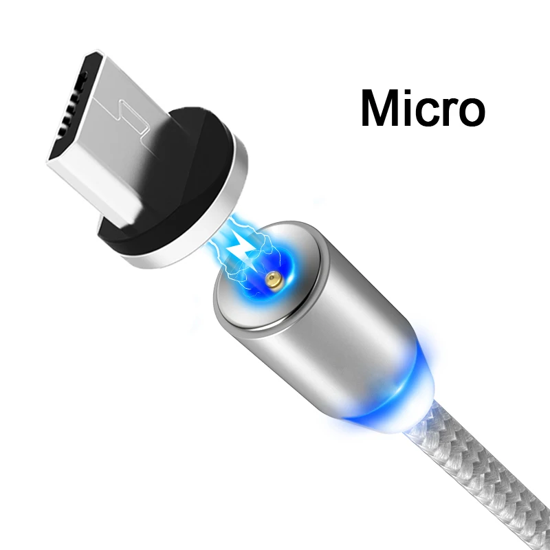 Micro Silver Универсальный Магнитный кабель для Xiaomi huawei всех телефонов Micro Jack хорошего качества 3A провод для быстрого заряда основной кабель Поддержка OTG - Цвет: Micro Silver
