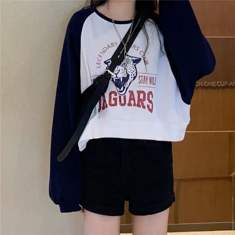 

Short Chic Hong Kong Sweater for Women 2021 Loose Korean Ins Idle Style BF Thin Hiphop Fried Street Top