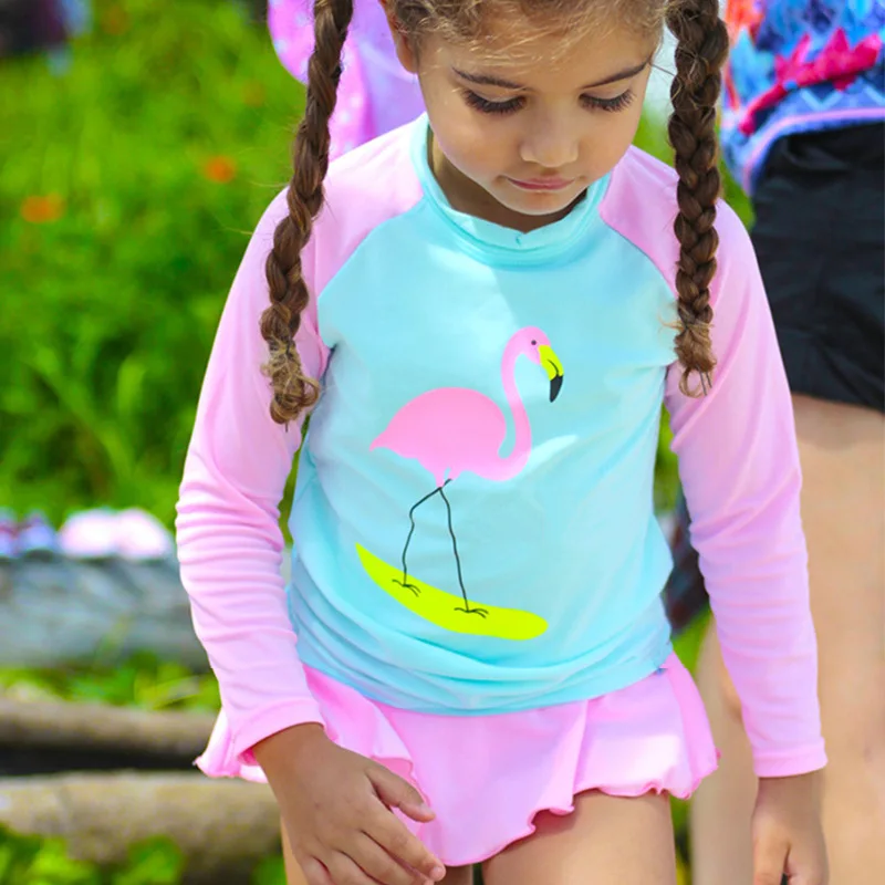 

2020 Kids Girl Swimsuit Two Piece Little Girl Long Sleeve UPF50+ Rash Guard Swimwear Children Bikini Sets UV Protective Sunsuit