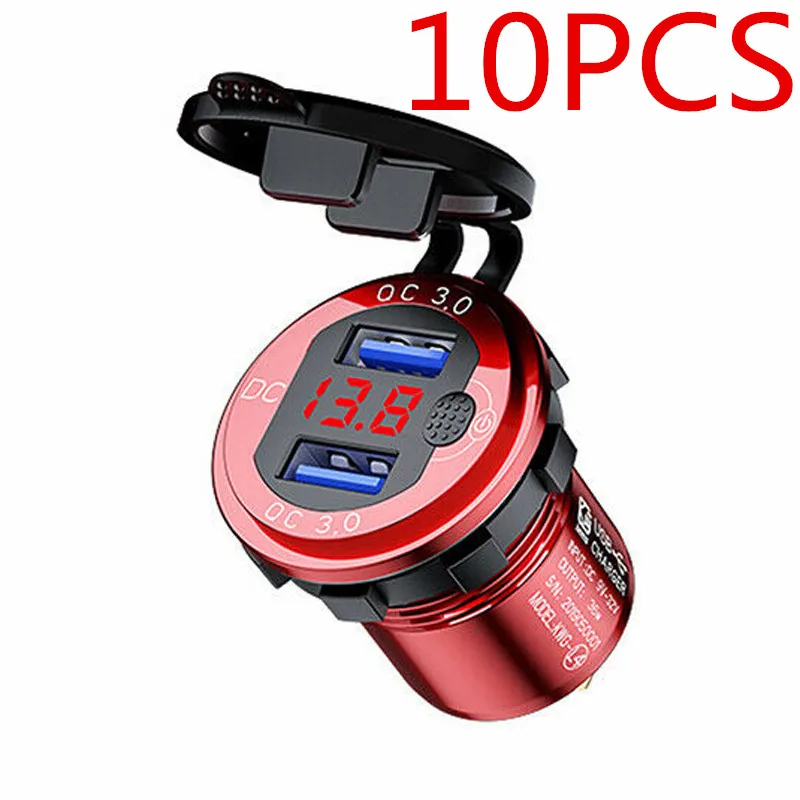 

10pcs/set 3A Dual Ports USB Quick Charger Socket Adapter Power Outlet Display Voltmeter For 12-24V Car Boat Motorcycle Parts