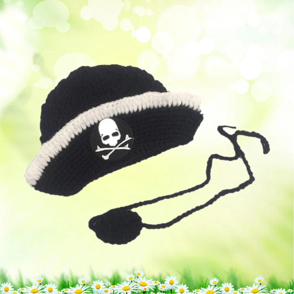 

Newborn Baby Pirate Hat Crochet Knit Costume Photo Photography Prop Hat (Black)