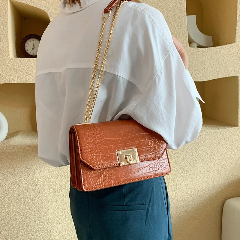 

Casual Fashion Messenger Bag Women 2021 Autumn Business Crocodile Pattern PU Leather Square Shoulder Bags Ladies Handbag Wallet