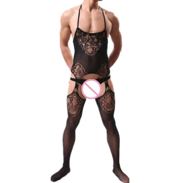 

Male Pajamas Sexy Lingerie Sleepwear Open Crotch Bodystocking 2020 Body Stocking Nightgown Erotic Underwear Men Halter Bodysuit