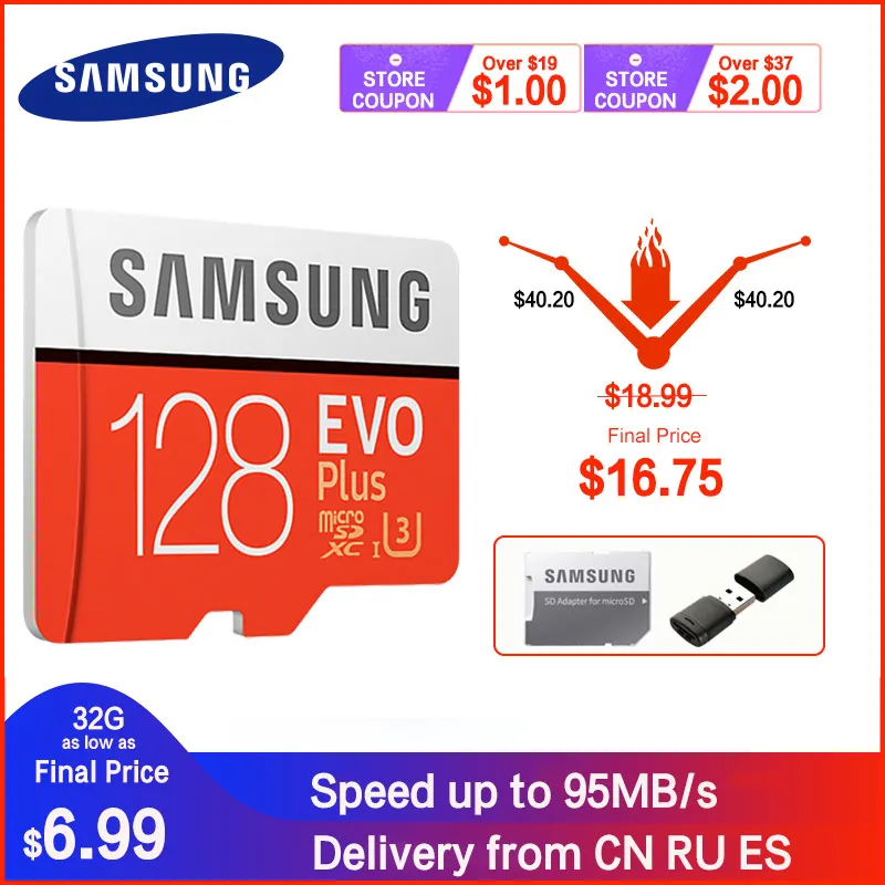 

SAMSUNG Memory Card Micro SD Card 256GB 32G 64GB Microsd Micro SD 128GB 512G SDHC SDXC Grade EVO+ C10 UHS TF Flash SD Cards