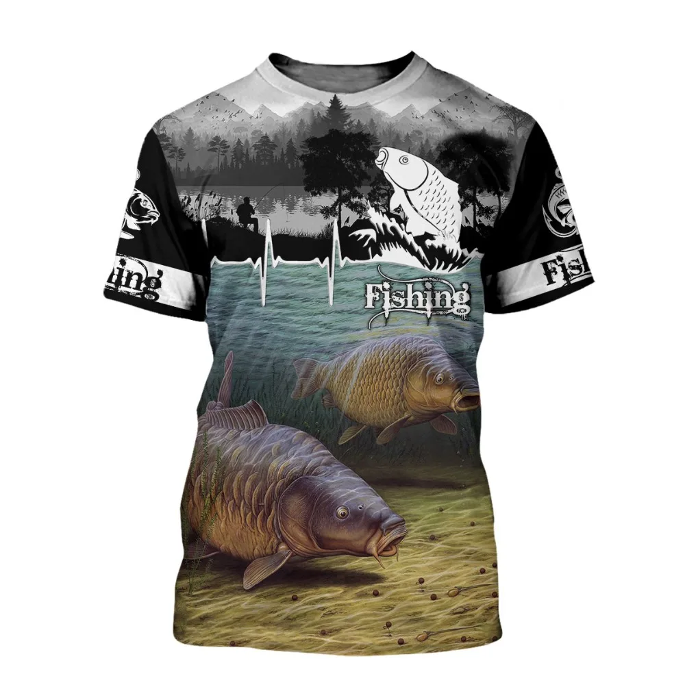 

Summer Hot Sale 3D Men's Animal Fish T-shirt Luya Leisure Fishing T-shirt Quick-drying Loose Breathable O-neck T-shirt 110-6XL