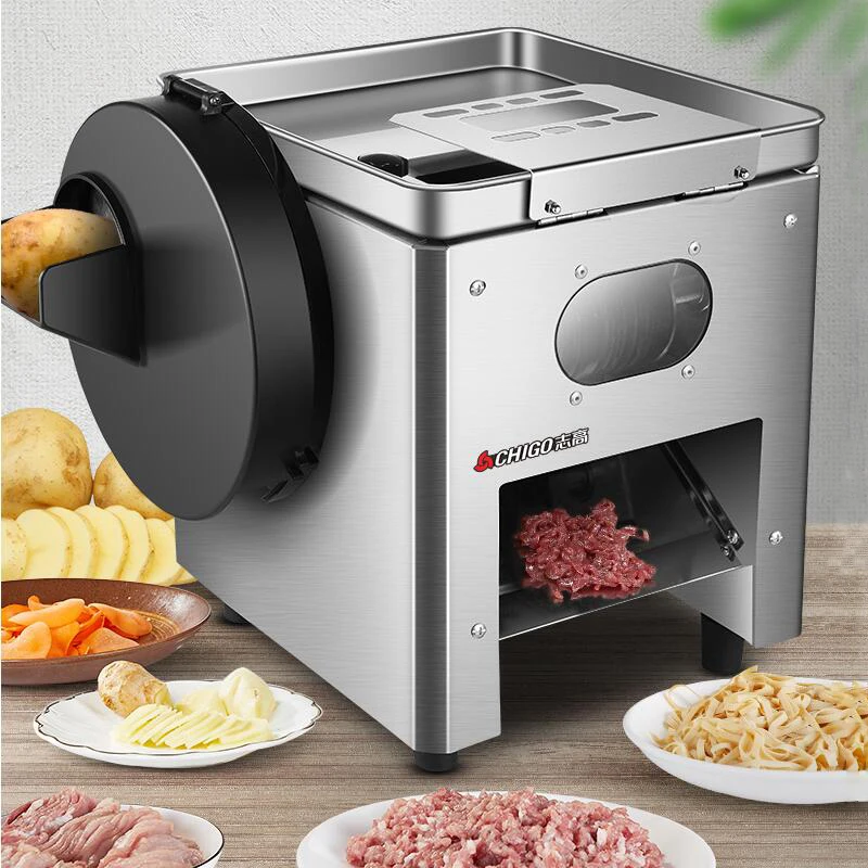 

New 850W Fully Automatic Meat Cutter Slicer Commercial Multifunction Two In One Cut Vegetables Shredded Pork