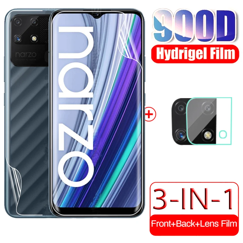 

3in1 full cover hydrogel film for realmi realme narzo 50a narzo50 50 a 6.5" front back screen protectors camera film not glass