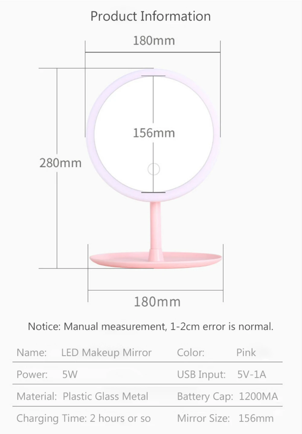 Зеркало для макияжа со светодиодной подсветильник кой и сенсорным управлением 3