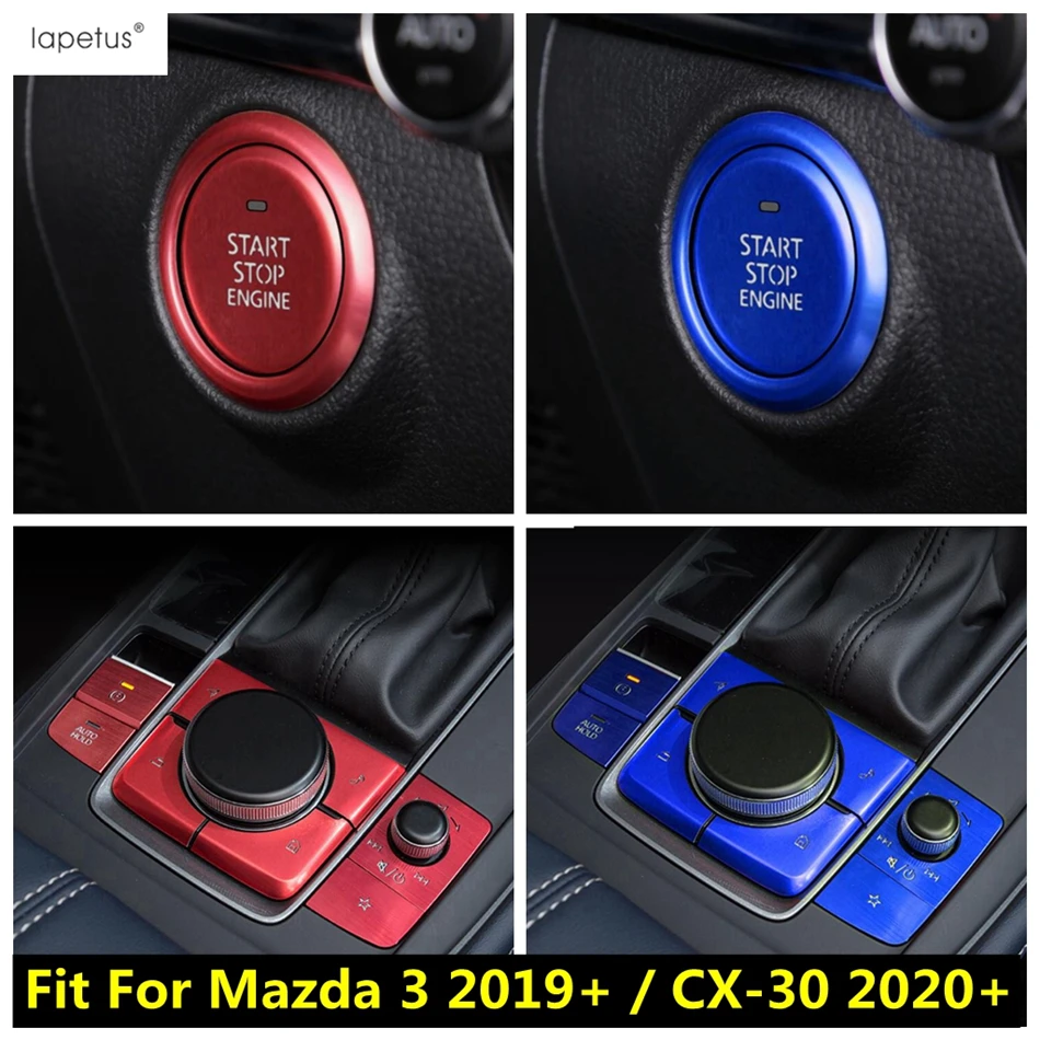 Start Stop Push Button Ring / Shift Gear Panel Frame Metal Blue Red ABS Interior For Mazda 3 2019 - 2021 CX-30 2020 2022 | Автомобили и