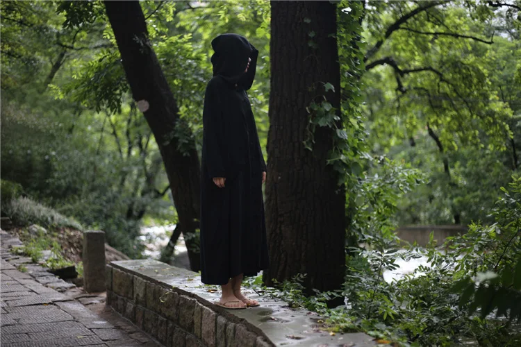 NINI WONDERLAND, Осенний Хлопковый тренч с капюшоном, пальто для женщин, длинная верхняя одежда, однобортный, большой размер, длинное платье, халат в стиле Mori Girl