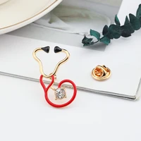 red enamel stethoscope medical pins brooch inlaid crystal nurse doctor uniform backpack cute pin jewelry for campus student gift