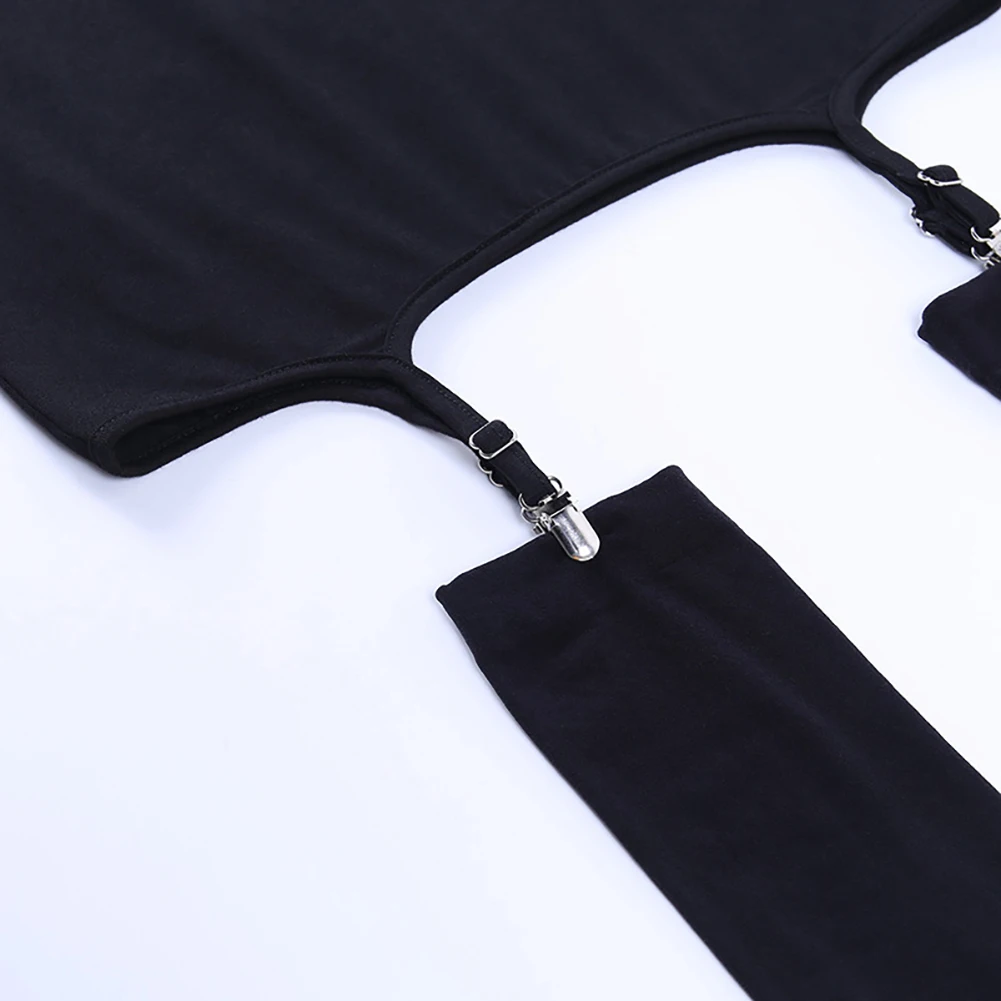 

Sexy Women Long Sleeve Suspender Buckle Club Mini Bodycon Dress with Stockings