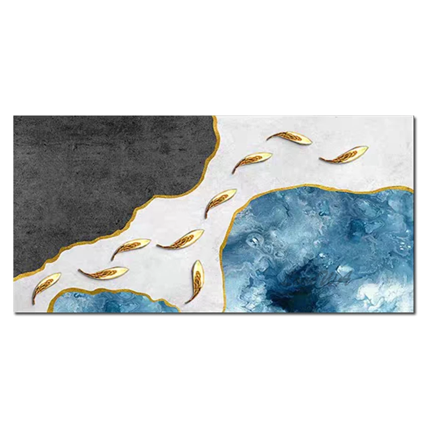 

Abstract Gold Fish Canvas Picture 100% Hand Painted Gold Foil Oil Painting Canvas Wall Decoration Art Pieces Unframed Artwork